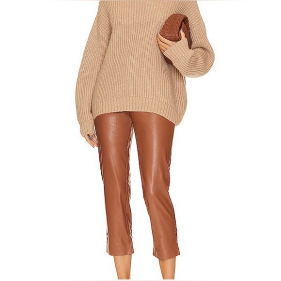 Commando Revolve Brown Faux Leather Crop Pants 7/8 Trouser High Rise Stretch - Picture 4 of 13